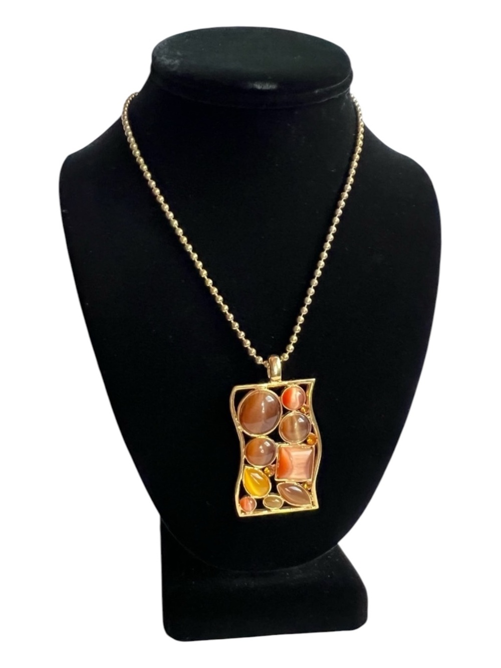 5/$20 Gold Tone Statement Pendant Necklace Multi Stone Abstract Design Chain